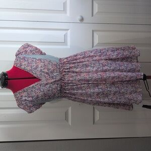 EUC Princess Vera Wang Ruched Peasant Floral Sheer Mini Dress Size Medium